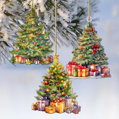 G. Debrekht Christmas Tree Decorative Wooden Christmas Ornaments Set Of 3 By