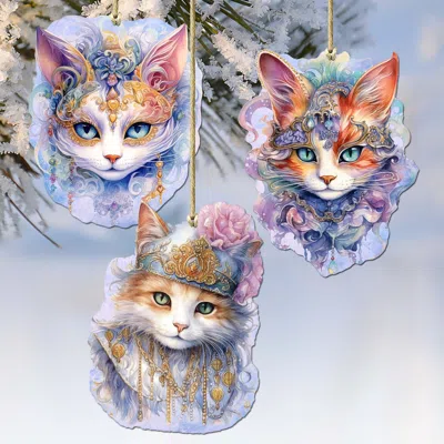 G. Debrekht Beautiful Cats Decorative Wooden Christmas Ornaments Set Of 3 By