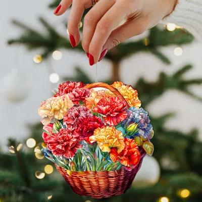 G. Debrekht Carnation Basket Wooden Christmas Ornament By