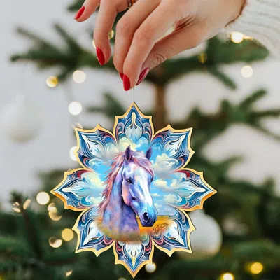 G. Debrekht Set Of 2 - White Horse Snowflake Wooden Christmas Ornaments By