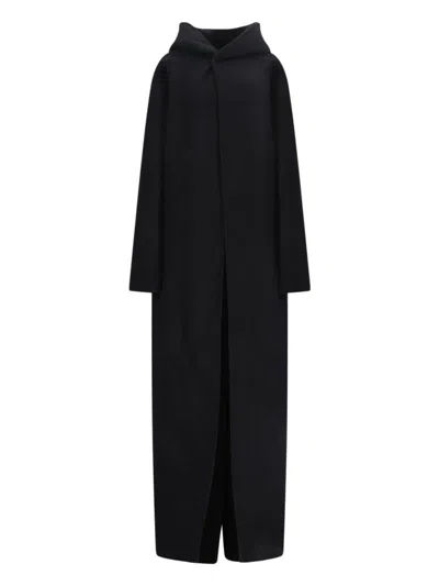 Rick Owens Maxi Coat With Hood In Black