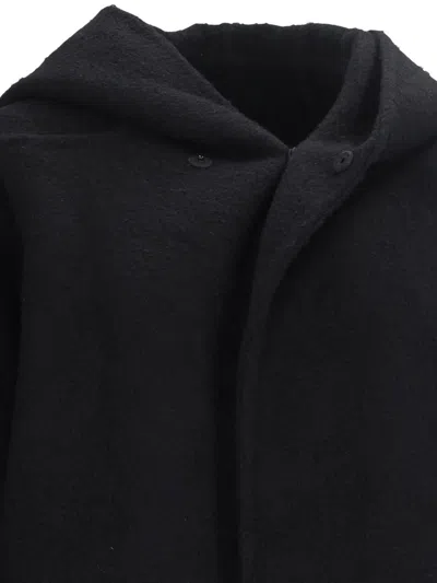 Rick Owens Maxi Coat With Hood In Black