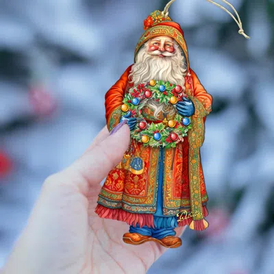 G. Debrekht Santa's Wreath Of Joy Wooden Christmas Ornament By