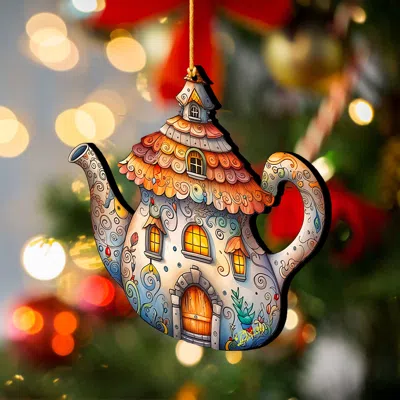 G. Debrekht Teapot Decorative Wooden Christmas Ornament By