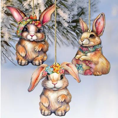 G. Debrekht Easter Bunnies Wooden Christmas Ornaments Set Of 3 By