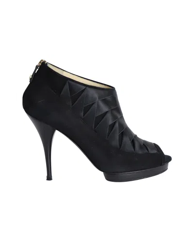 Oscar De La Renta Peep-toe Platform Boots In Black Satin In Black