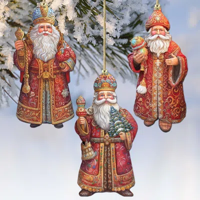 G. Debrekht Santa Decorative Wooden Christmas Ornaments Set Of 3 By