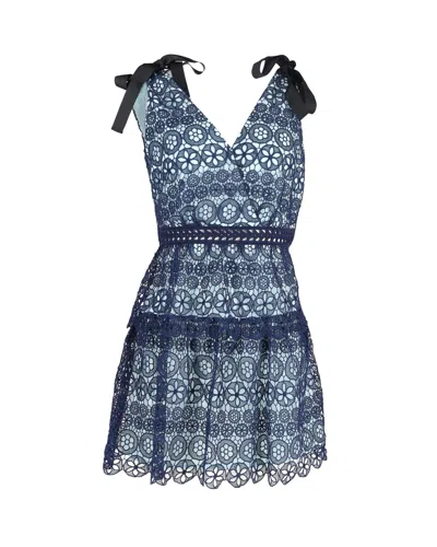 Self-portrait Tiered Bow-detailed Mini Dress In Blue Polyester Guipure Lace In Blue