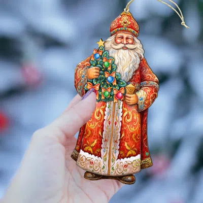G. Debrekht Set Of 2 - Santa's Tree Of Joy Wooden Christmas Ornaments By