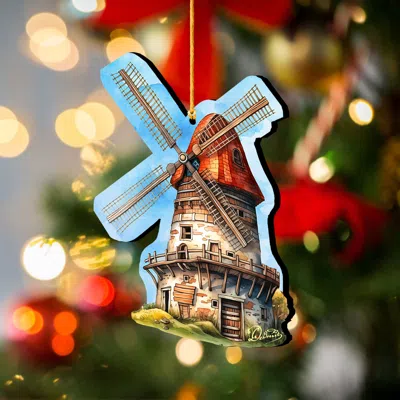 G. Debrekht Set Of 2 - Windmill Decorative Wooden Christmas Ornaments By