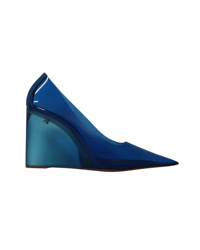Amina Muaddi Ane Glass Wedge Pumps In Blue Pvc In Blue