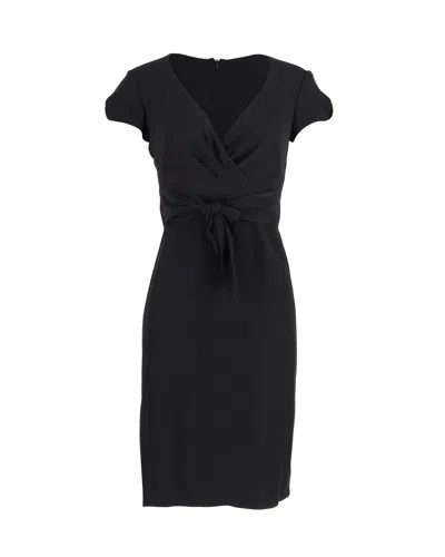 Armani Collezioni Cross-over Belt V-neck Dress In Black Viscose In Black