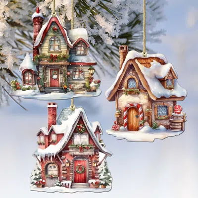 G. Debrekht Christmas Houses Decorative Wooden Christmas Ornaments Set Of 3 By