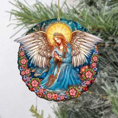 G. Debrekht Set Of 2 - Guardian Angel Of Serenity Holiday Wooden Christmas Ornaments By
