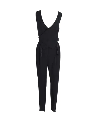 Lanvin Crepe Wrap Waistcoat Bodice Detail Tapered Jumpsuit In Black Viscose In Black