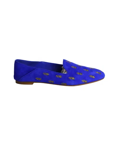 Aquazzura Ananas Slippers In Blue Suede In Blue
