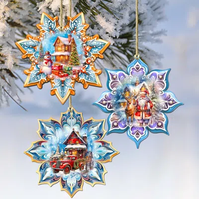 G. Debrekht Christmas House Snowflake Wooden Christmas Ornaments Set Of 3 By