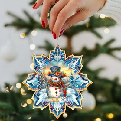 G. Debrekht Snowman Blue Snowflake Wooden Christmas Ornament By