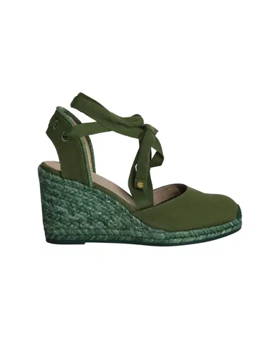 STUART WEITZMAN MARGUERITA ESPADRILLE WEDGE SANDALS IN GREEN CANVAS 
