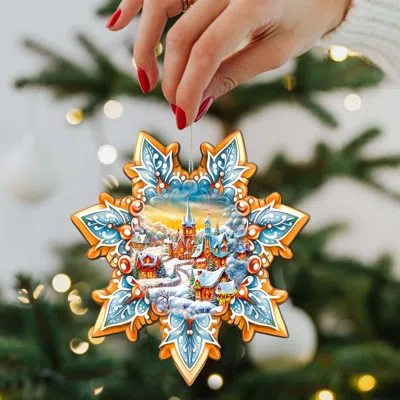 G. Debrekht Set Of 2 - Blue Bird Snowflake Wooden Christmas Ornaments By