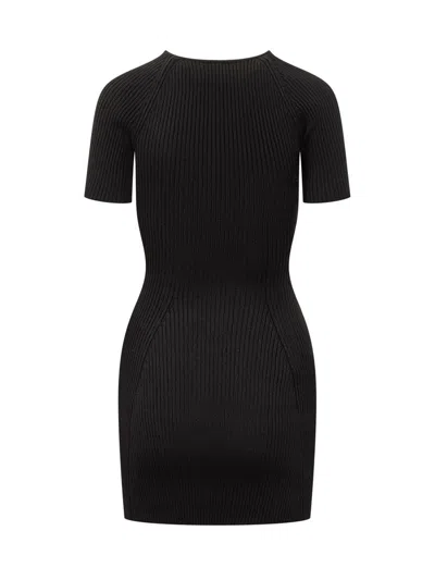 Courrèges Slash Mini Dress In Black Fabric Ribbed Knit In Black