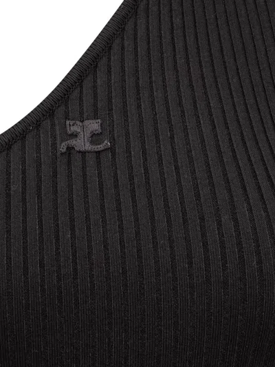 Courrèges Slash Mini Dress In Black Fabric Ribbed Knit In Black
