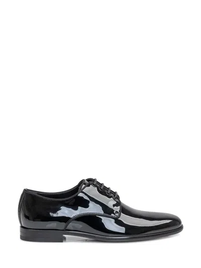 Dolce & Gabbana Black Leather Raffaello Lace-up Shoes In Black