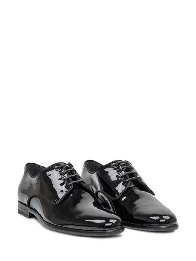 Dolce & Gabbana Black Leather Raffaello Lace-up Shoes In Black