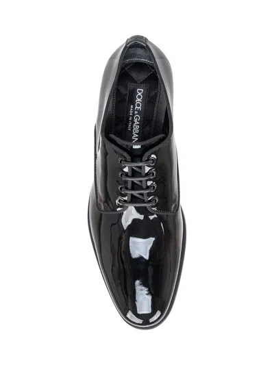 Dolce & Gabbana Black Leather Raffaello Lace-up Shoes In Black
