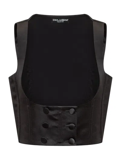 Dolce & Gabbana Double-breasted Duchess Silk Tuxedo Waistcoat In Black