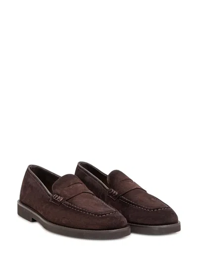 Doucal's Suede Penny Loafers In Brown