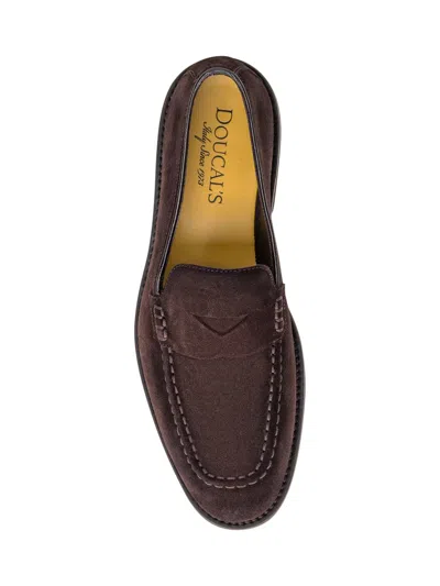 Doucal's Suede Penny Loafers In Brown