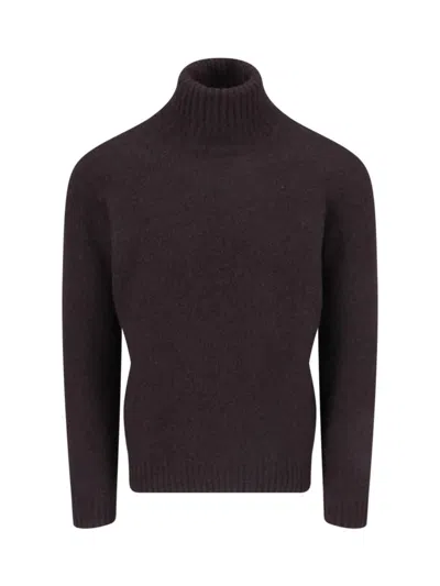 Drumohr Ribbed Turtleneck Crewneck Sweater In Brown