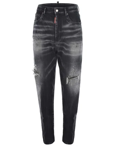 Dsquared2 Distressed Straight-leg Jeans In Black