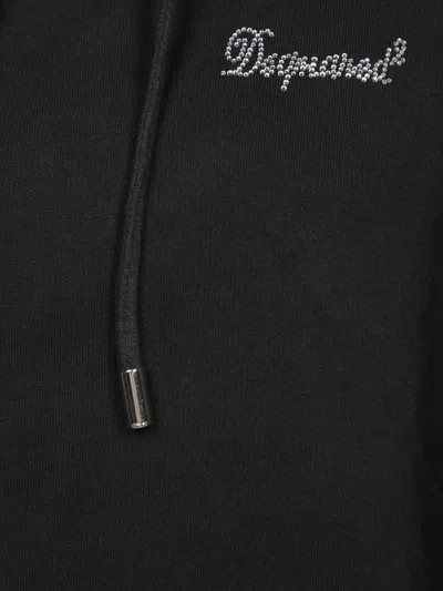 Dsquared2 Logo Detailed Cropped Drawstring Hoodie In Black