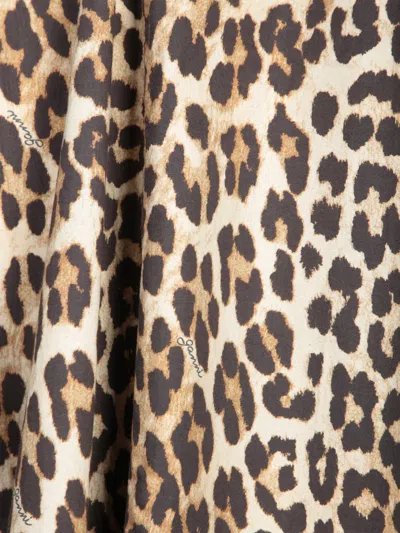 Ganni Leopard Print Poplin Dress In Multicolor
