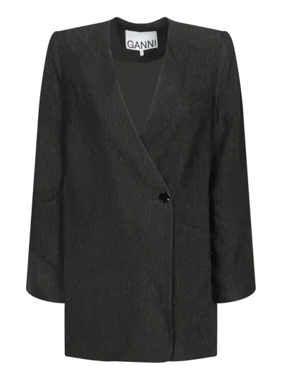 Ganni "boxy Crepe Stretch Bl In Black