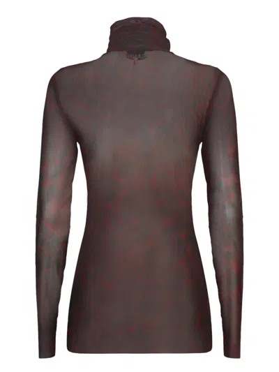 Ganni Brown Mesh High Neck Top In Brown