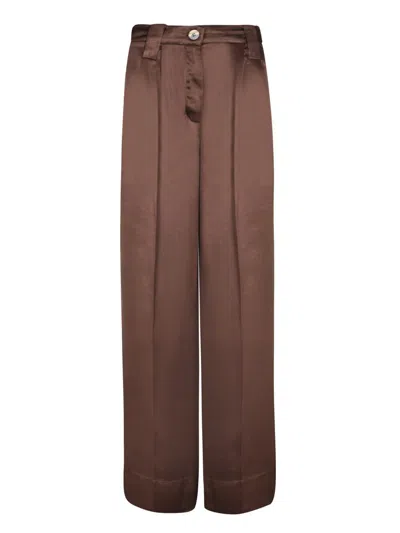 Ganni Brown Washed Satin Flared Trousers In Brown