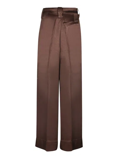 Ganni Brown Washed Satin Flared Trousers In Brown