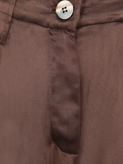 Ganni Brown Washed Satin Flared Trousers In Brown