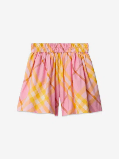 Burberry Kids Marcy Check Cotton Shorts In Pink