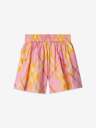 Burberry Kids Marcy Check Cotton Shorts In Pink