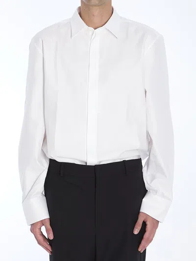 Saint Laurent White Pointed Collar Long Sleeve Shirt In Cotton Man In White