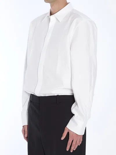 Saint Laurent White Pointed Collar Long Sleeve Shirt In Cotton Man In White