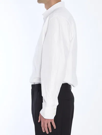 Saint Laurent White Pointed Collar Long Sleeve Shirt In Cotton Man In White