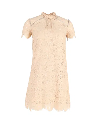 Sandro Embellished Lace Mini Dress In Beige Cotton In Beige