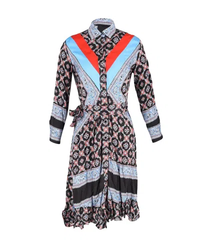 Sandro John Belted Cady-paneled Printed Shirt Dress In Multicolor Viscose In Multi