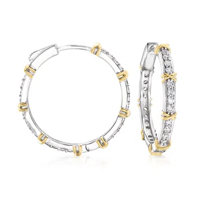 Ross-simons Cz Hoop Earrings In Sterling Silver With 18kt Gold Over Sterling In Silver