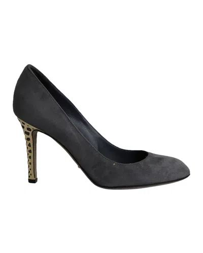 Sergio Rossi Gold Heel Pumps In Grey Suede In Grey